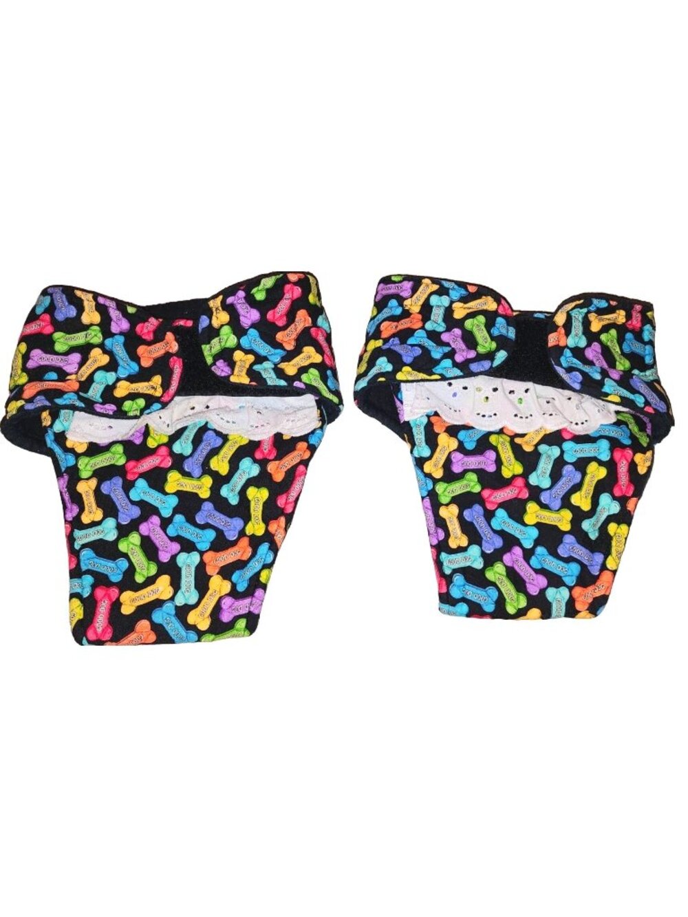 Lot of 2 Girl Black Fabric Dog Bone Adjustable Waist Lace Large Dog *AU